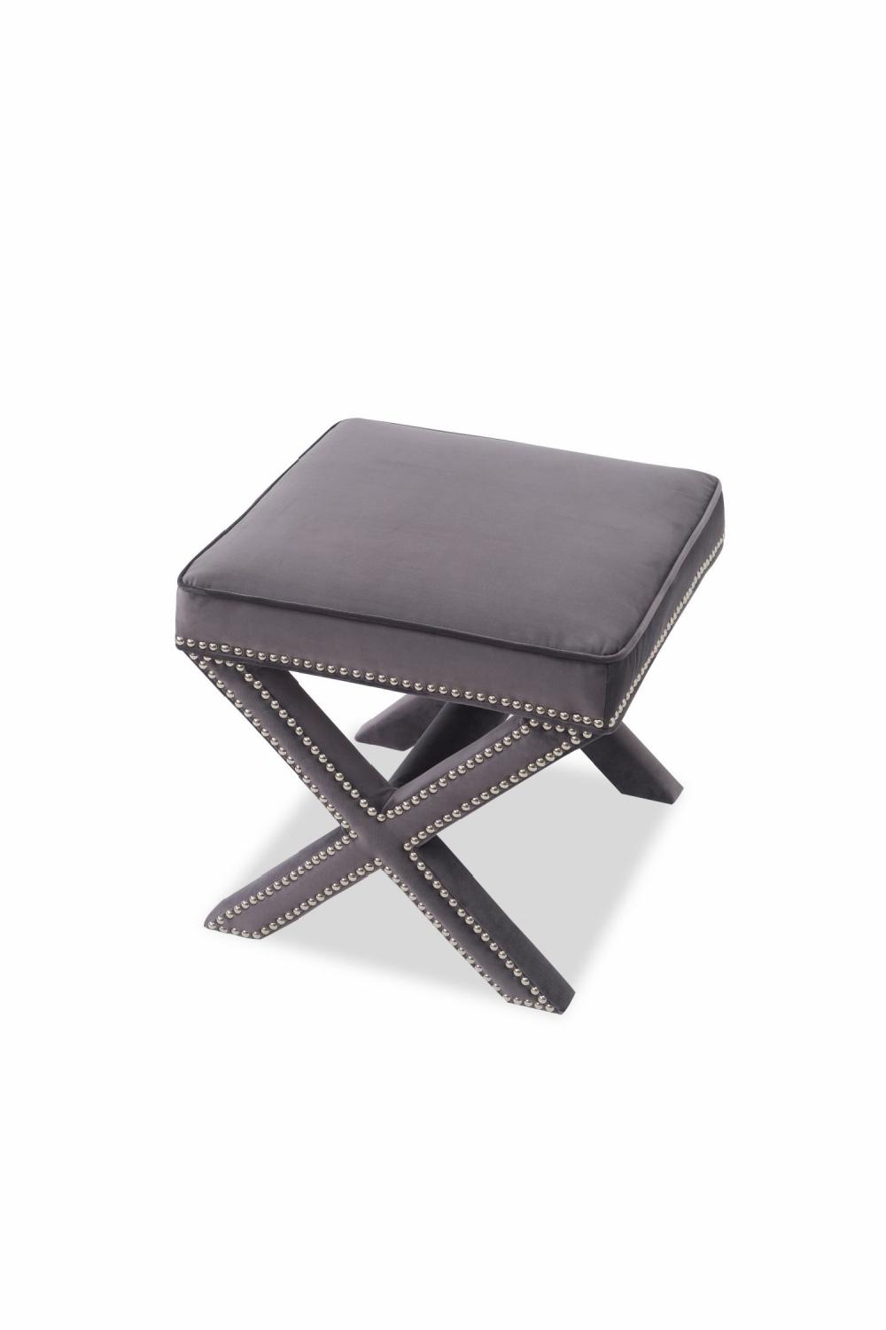 Poufs & Stools | Gray Studded Velvet Stool Poufs & Stools Poufs & Stools