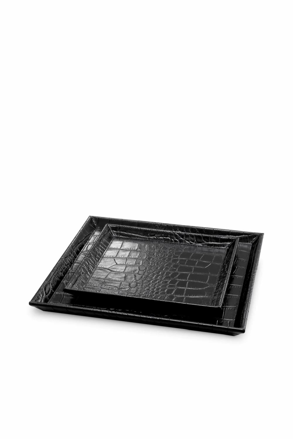 Trays & Bowls | Croco Black Leather Tray Set (2) Home Decor Trays & Bowls