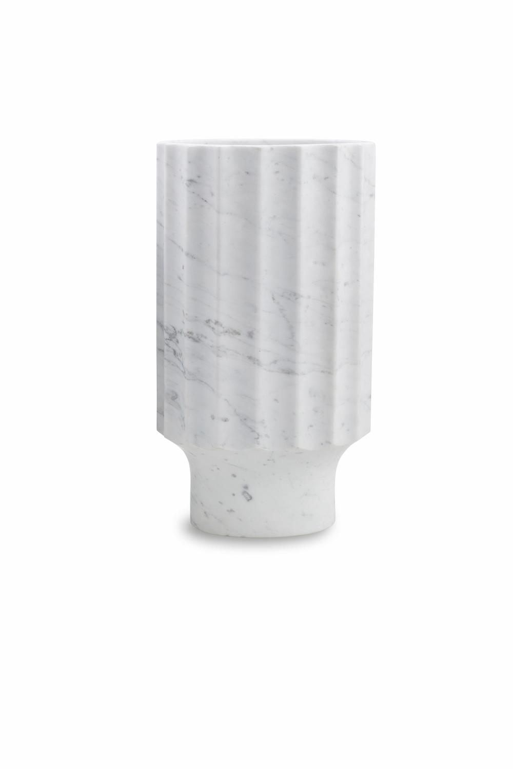 Vases | White Marble Fluted Vase (L) Home Decor Vases