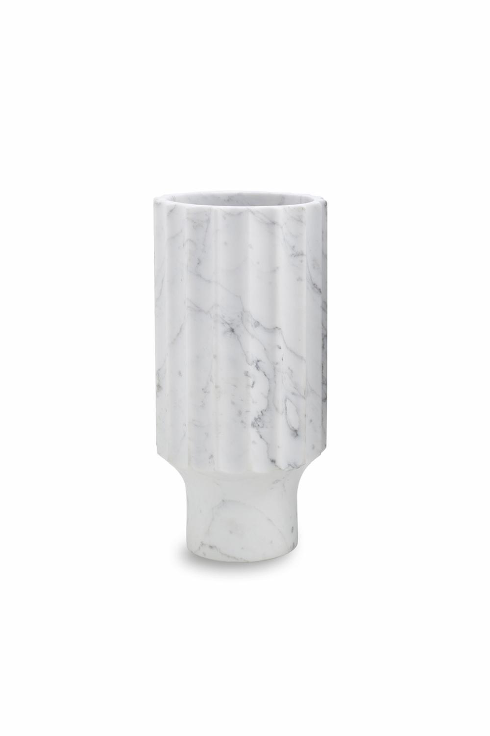 Vases | White Marble Fluted Vase (S) Home Decor Vases